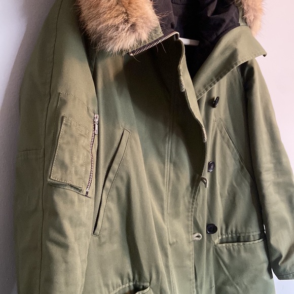 Cut 25 by Yigal Azrouel Olive Green Anorak Coat 100% Coyote Fur Hood - Picture 5 of 15